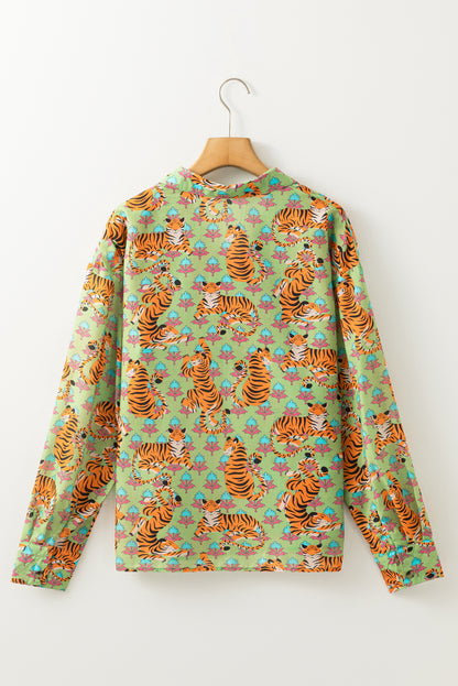 Tiger Floral Collared V-Neck Shirt