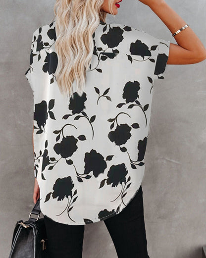 Floral Short Sleeve V-Neck Blouse