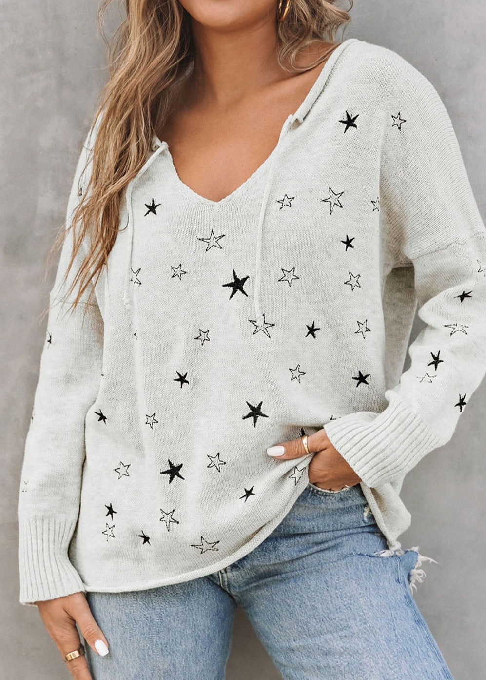 Stars Embroidery Lightweight Knit Sweater