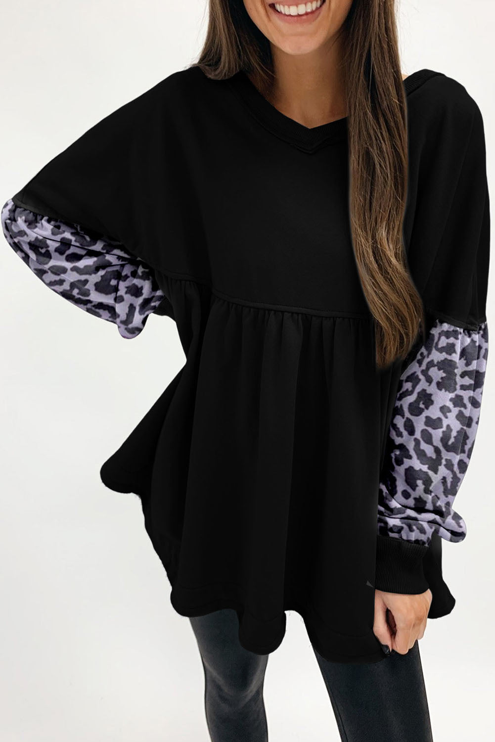 Leopard Patchwork Peplum Sweatshirt