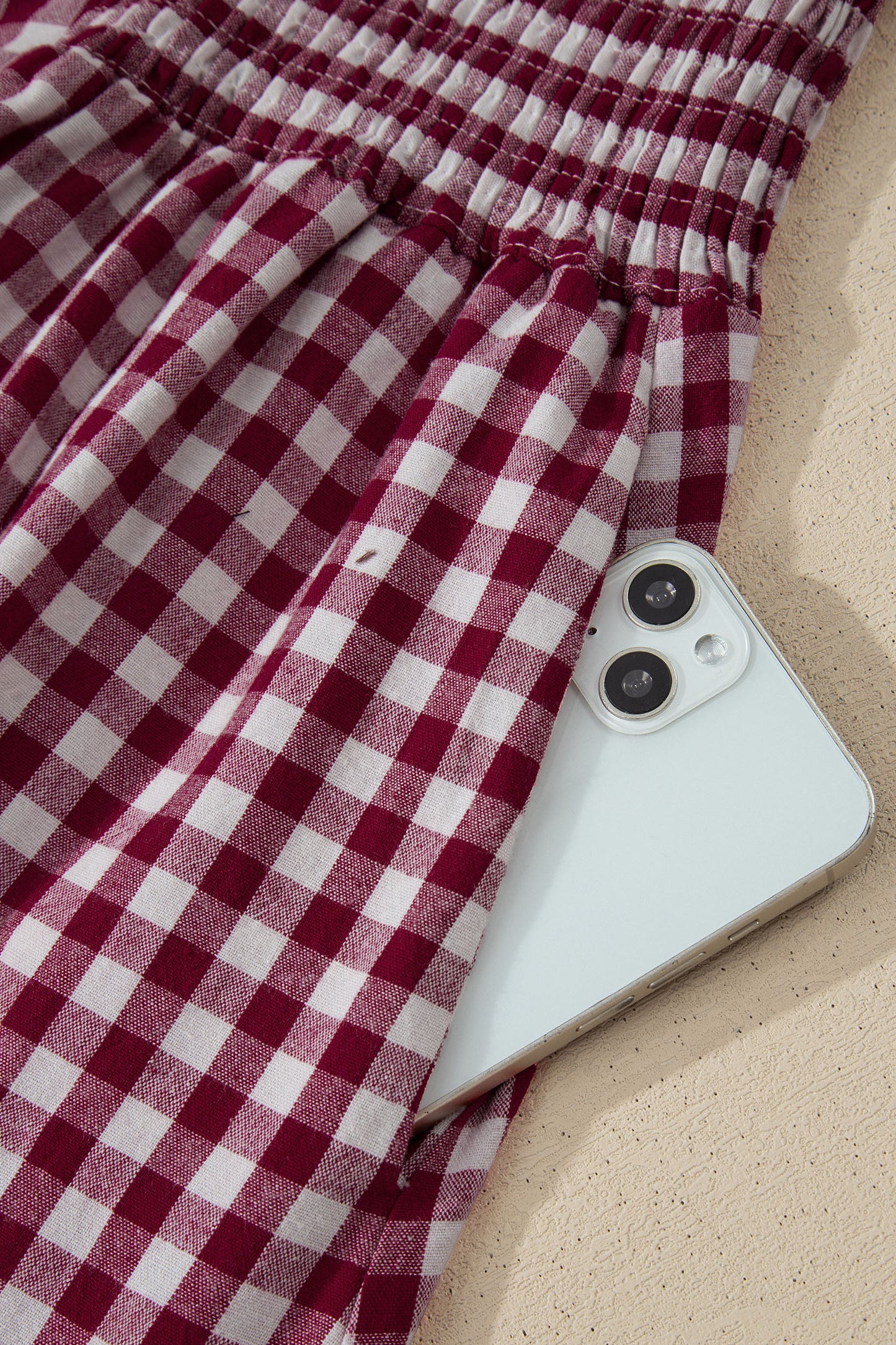 Gingham Plaid Zipped Cinched Waist Maxi Dress