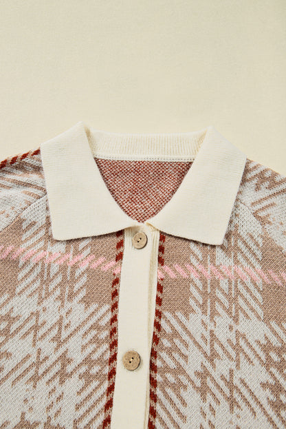 Plus Size Plaid Ribbed Trim Button Front Cardigan