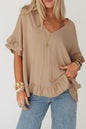 Ruffle Short Sleeve V-Neck Blouse