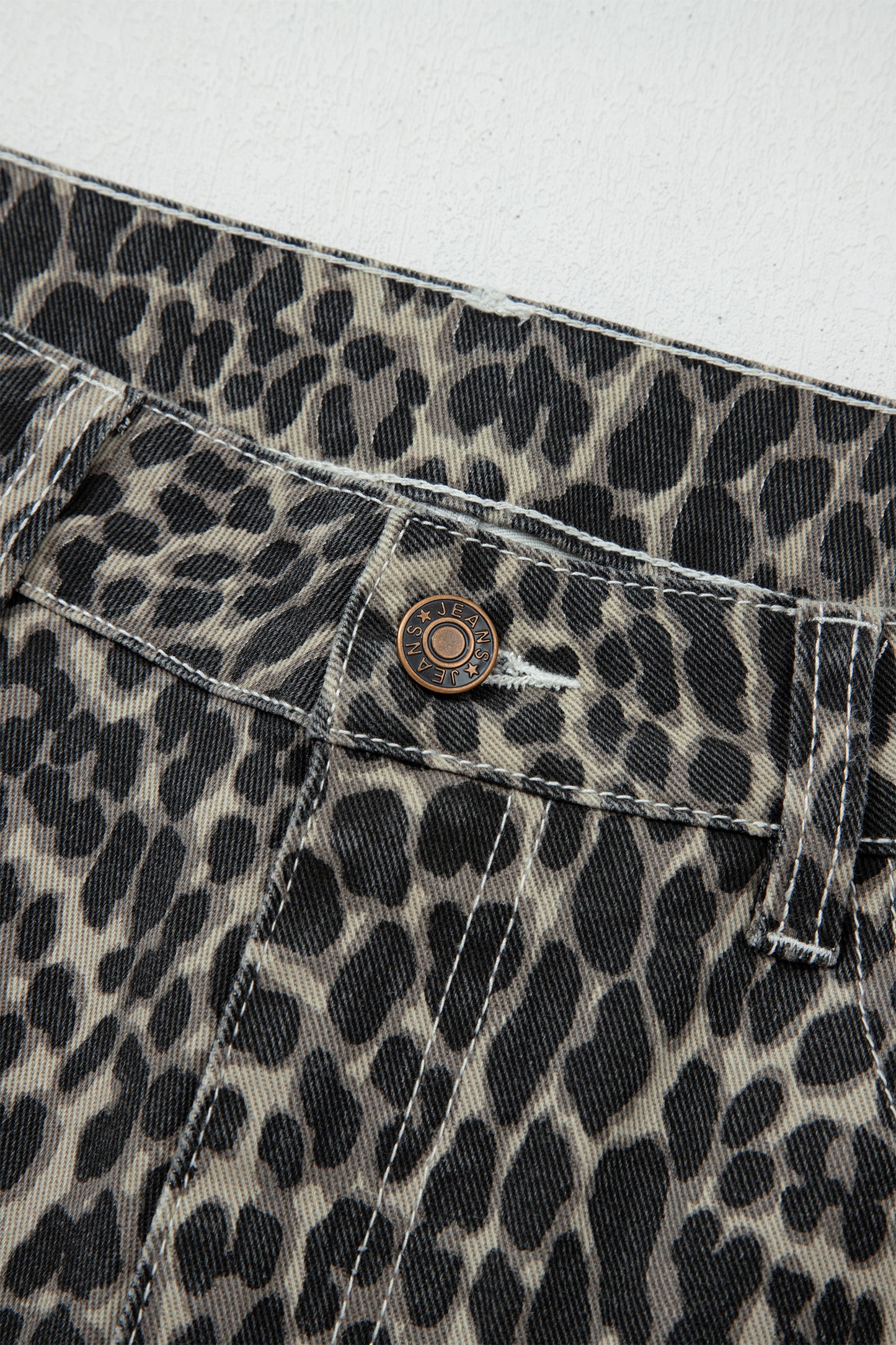 Leopard High Waist Barrel Leg Jeans