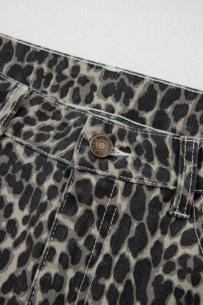 Leopard High Waist Barrel Leg Jeans