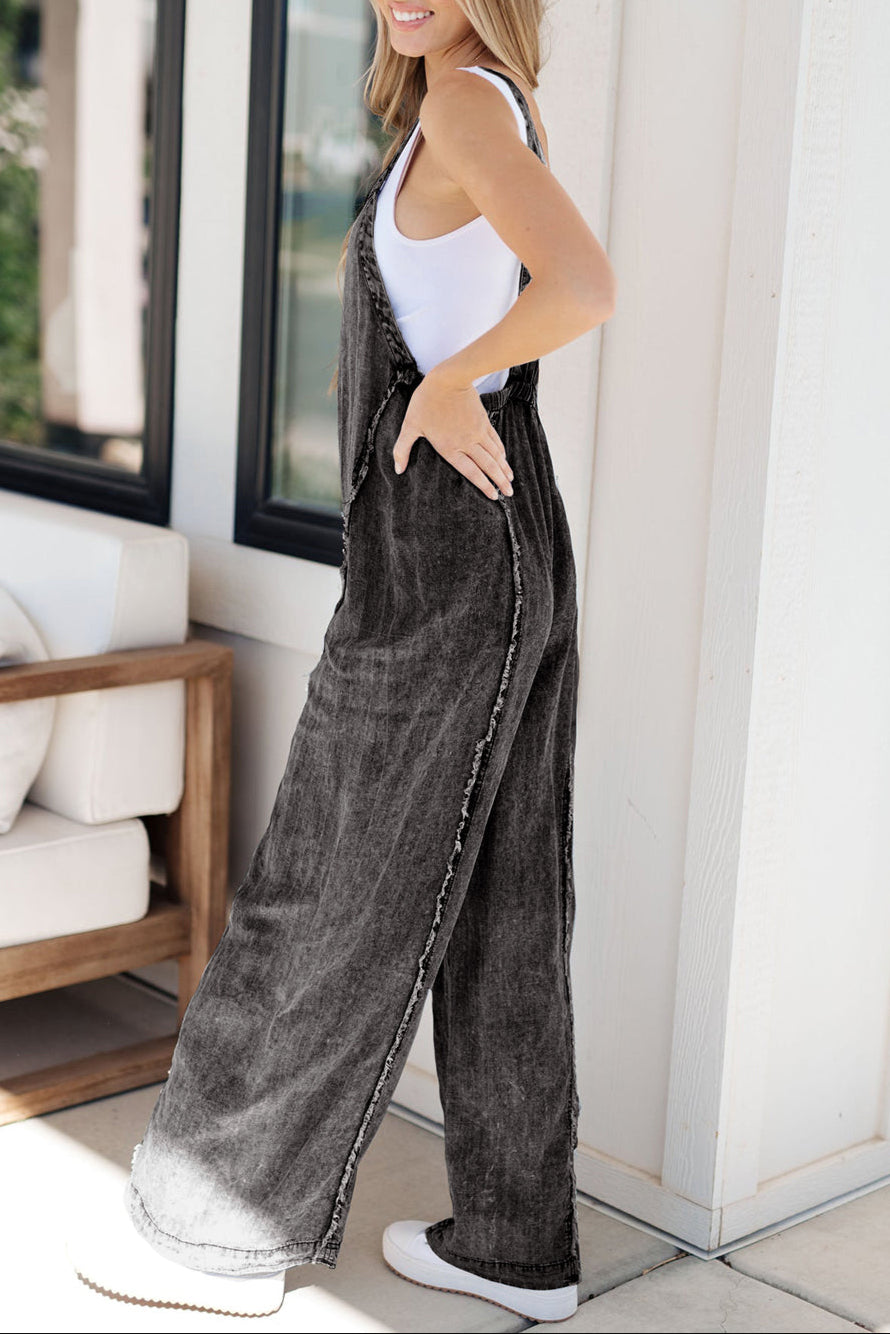 Denim Frayed Reverse Seam Overall