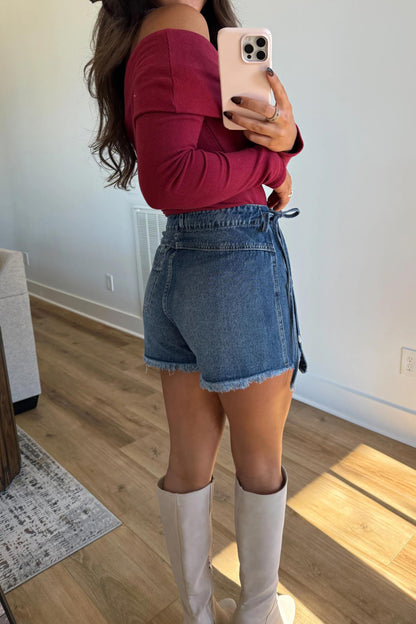 Denim Wrapped Tie Waist Skort