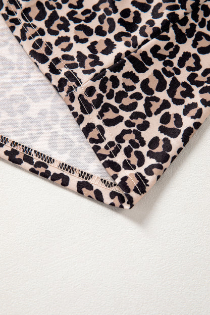 Leopard Half Zip Stripe Trim Short Sleeve Top