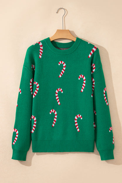 Christmas Candy Cane Drop Shoulder Sweater