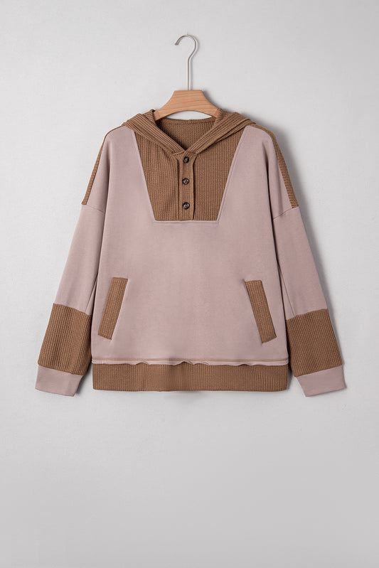 Waffle Patchwork Exposed Seam Oversize Hoodie