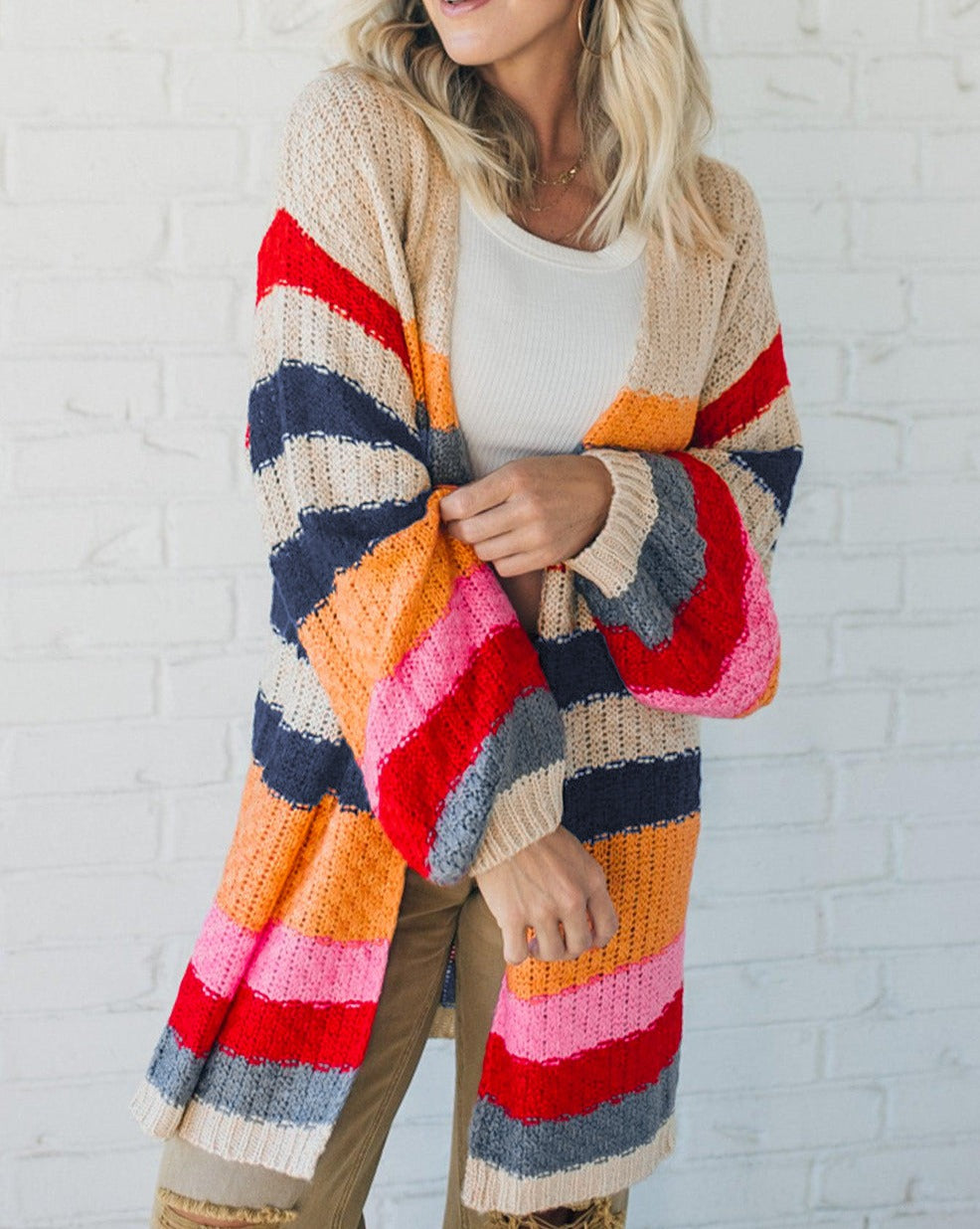 Stripe Knitted Open Cardigan