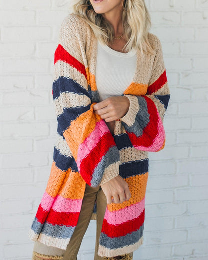 Stripe Knitted Open Cardigan