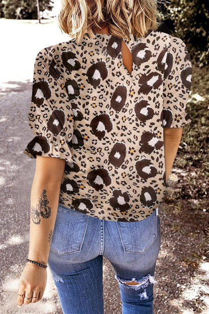 Leopard Short Puff Sleeve Blouse