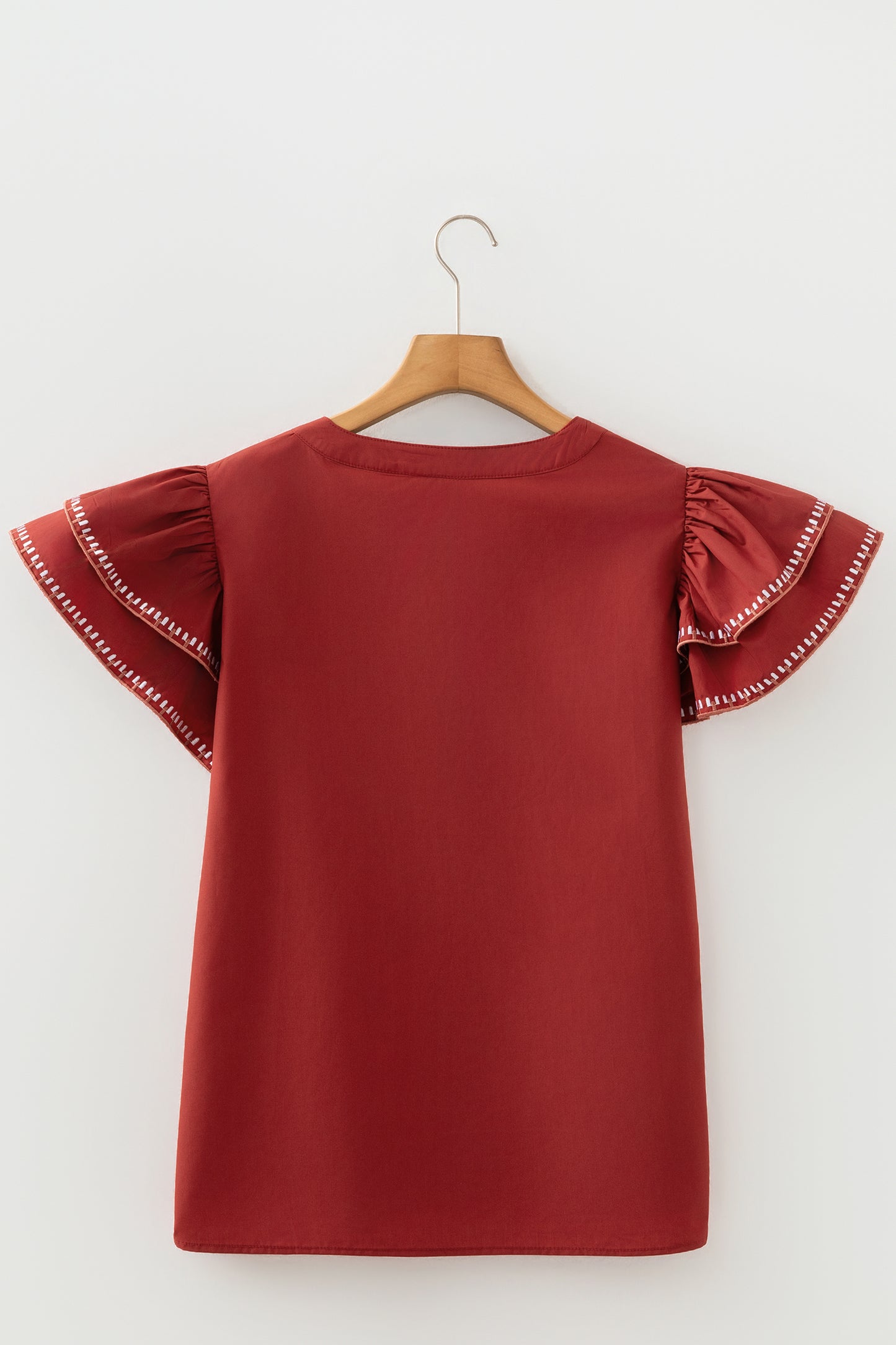 Contrast Trim Flutter Sleeve V-Neck Blouse
