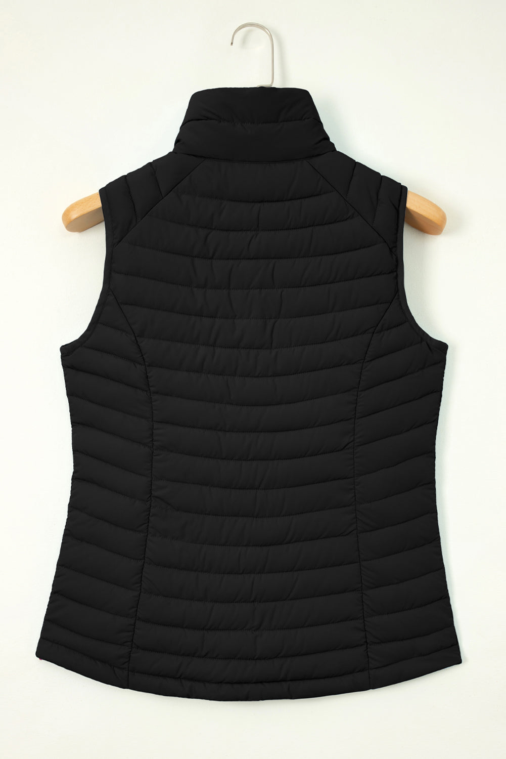 Solid Plush Standing Collar Zip Up Puffer Vest