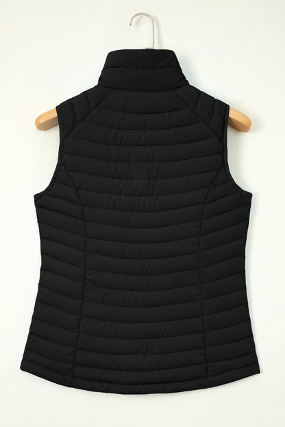 Solid Plush Standing Collar Zip Up Puffer Vest