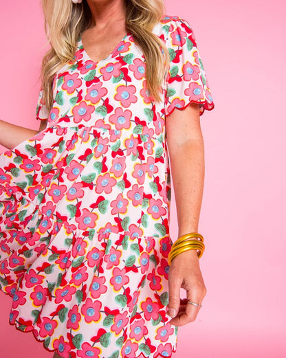 Floral Short Sleeve Ruffle Dress