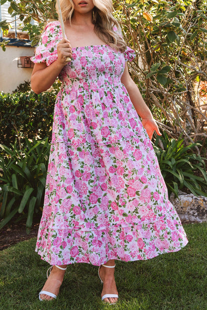 Floral Smocked Puff Sleeve Dress Plus Size