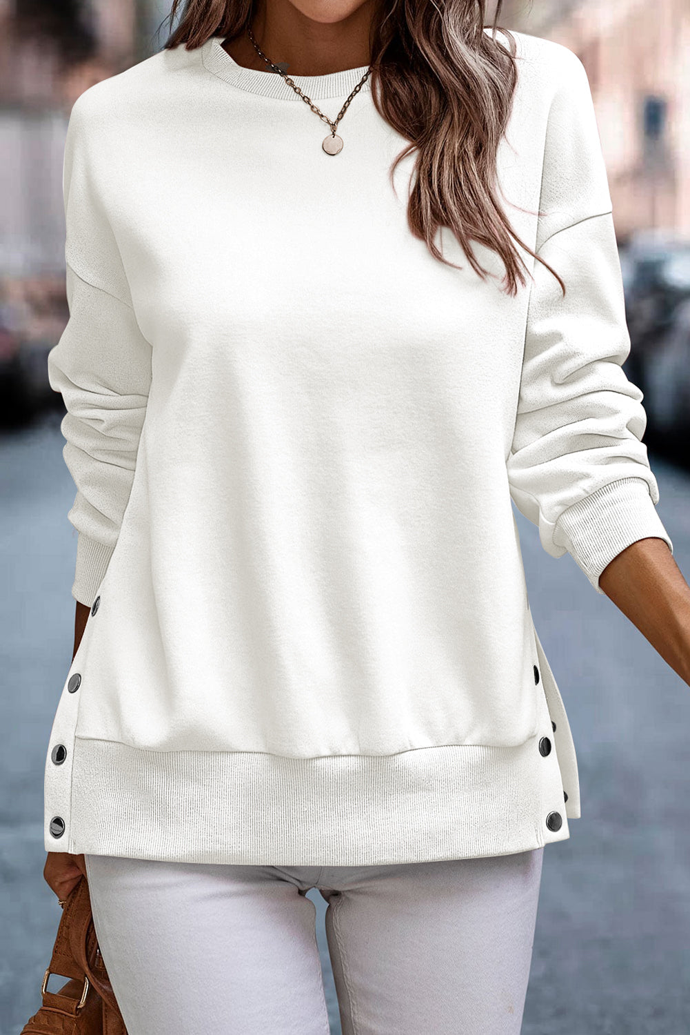 Snap Button Pullover Sweatshirt