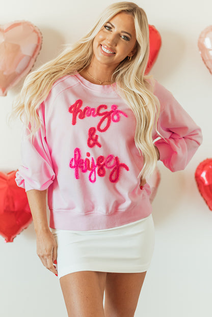 Valentine Hugs & Kisses Tinsel Embroidered Sweatshirt