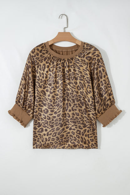 Metallic Leopard 3/4 Sleeve Blouse