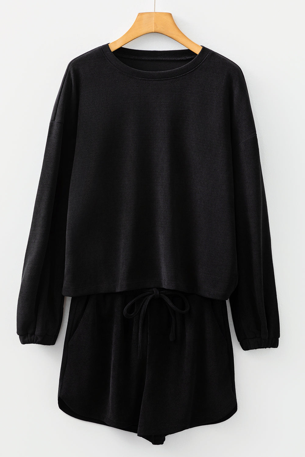 Solid Textured Knit Pullover and Shorts Set