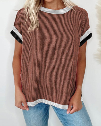 Contrast Trim Textured T-Shirt