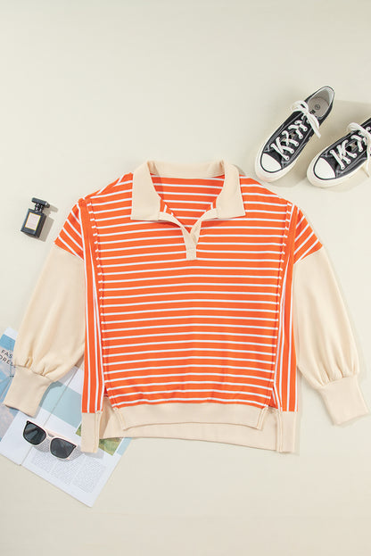 Stripe Colorblock Drop Shoulder Sweatshirt