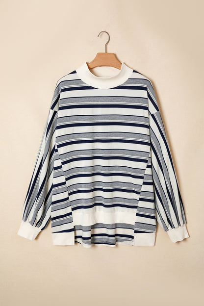 Stripe Ribbed Mock Neck Long Sleeve Sweatshirt