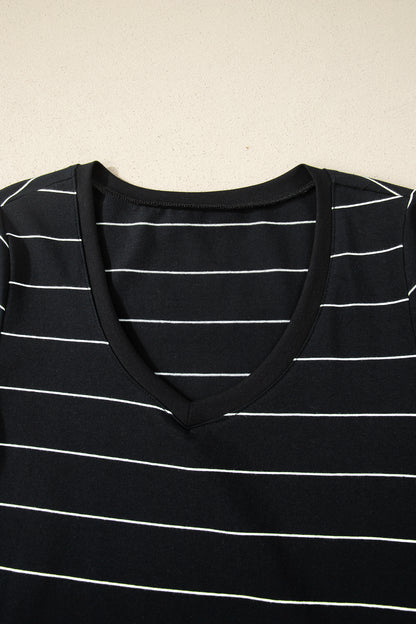 Stripe Short Sleeve Side Slit Maxi Dress