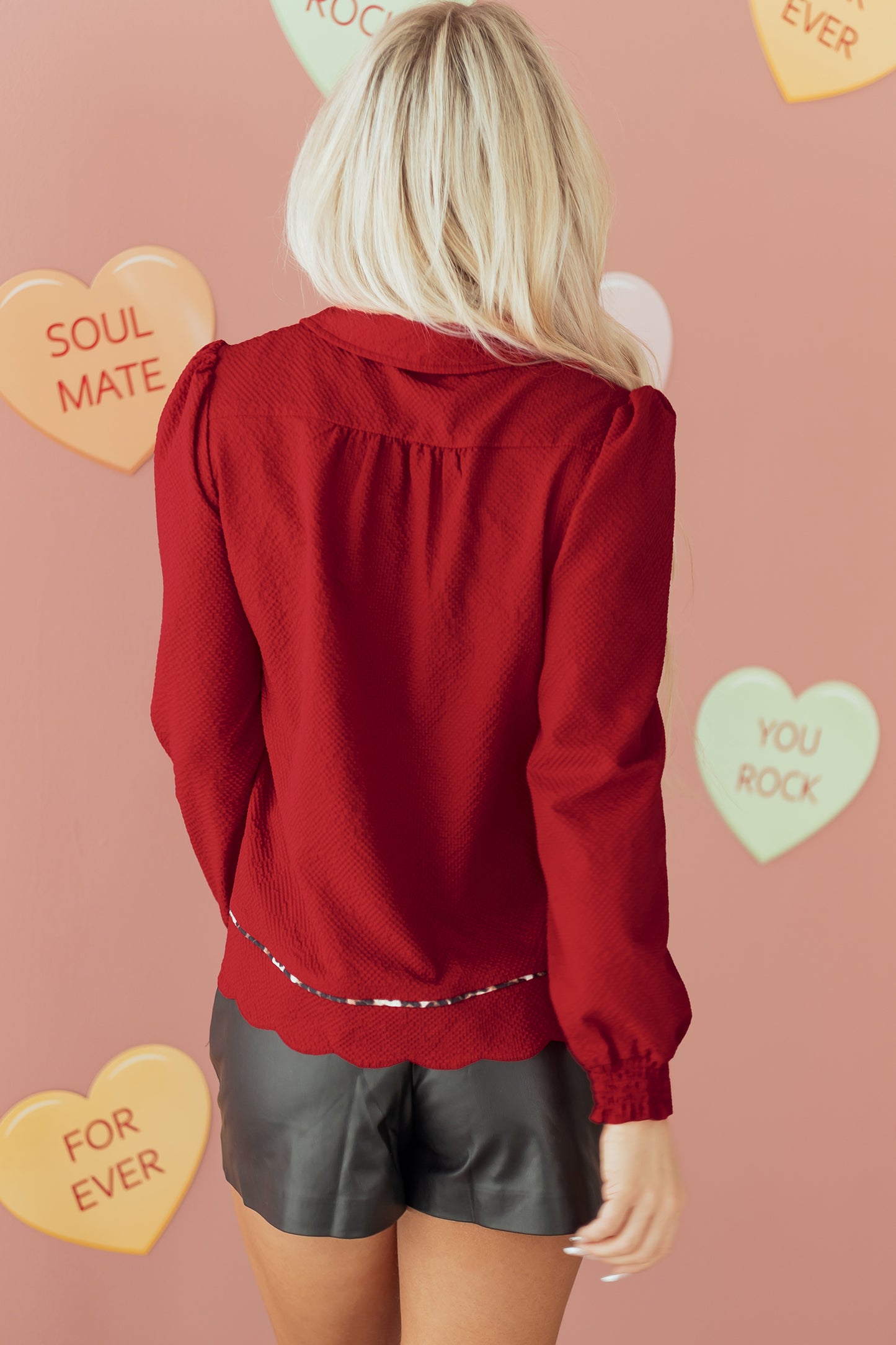 Leopard Contrast Trim V-Neck Textured Blouse