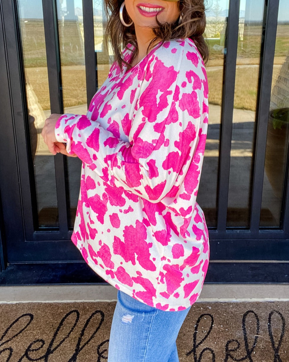 Cow Spot Long Sleeve Top Plus Size