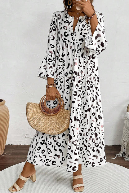 Leopard Notch V-Neck Maxi Dress