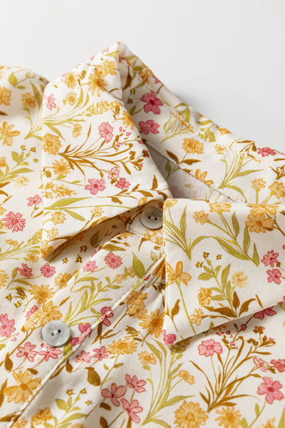 Floral Frilled Trim Smocked Cuff Dress