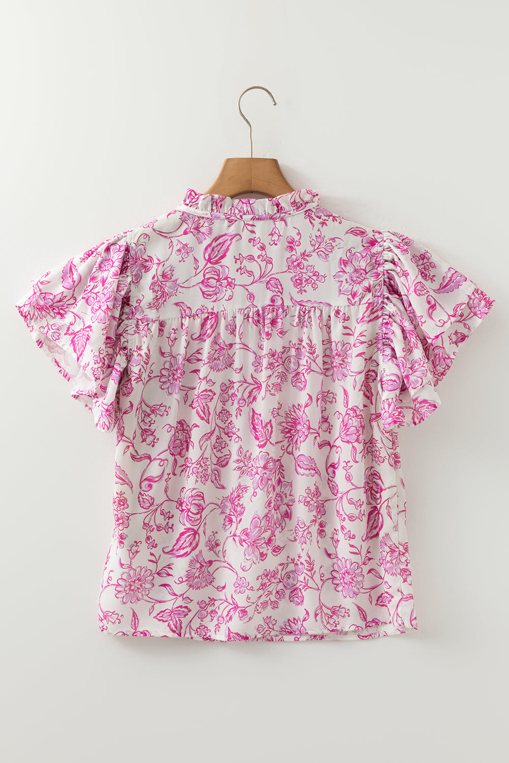 Floral Ruffle Sleeve V-Neck Blouse