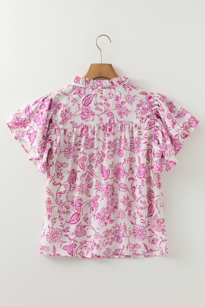 Floral Ruffle Sleeve V-Neck Blouse