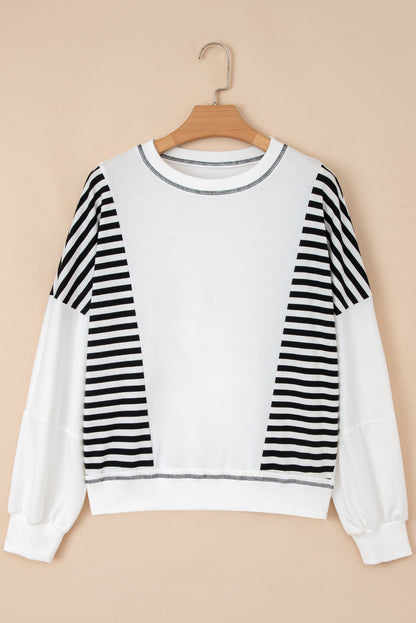 Stripe Colorblock Patchwork Contrast Stitch Sweatshirt