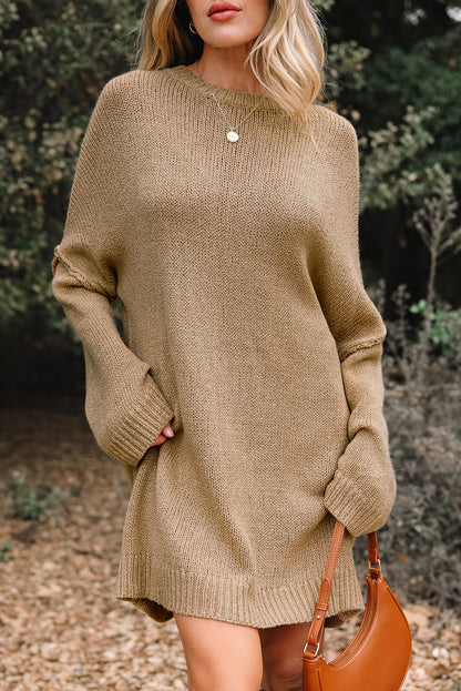 Solid Slouchy Drop Shoulder Sweater Dress