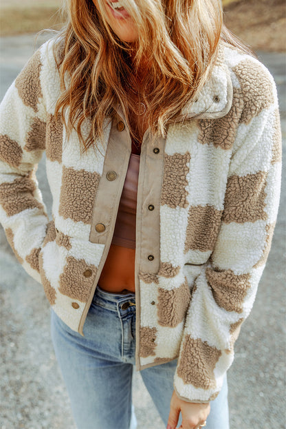 Checker Sherpa Snap Button Jacket