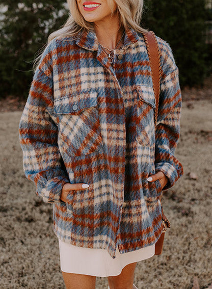 Plaid Collared Button Front Shacket