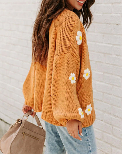 Floral Applique Bubble Sleeve Cardigan