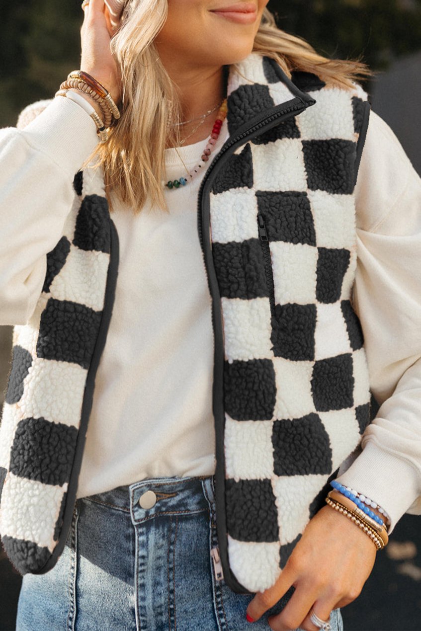 Checker Sherpa Zipped Jacket Vest