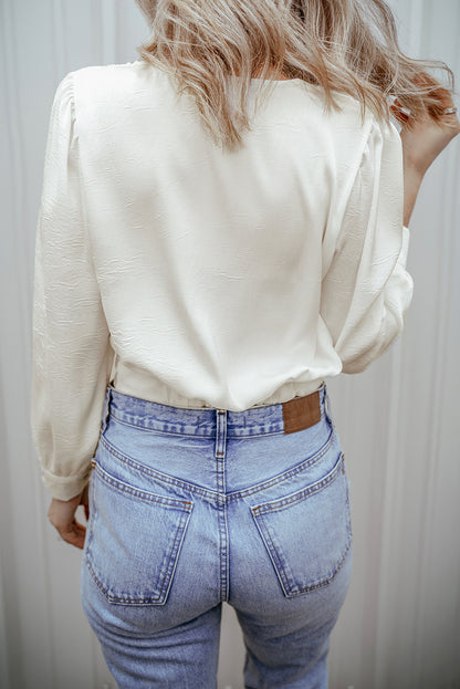 Twist Front Puff Sleeve Crop Blouse