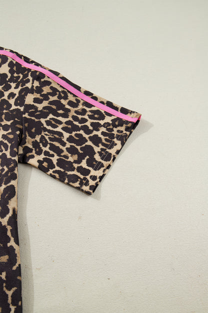 Leopard Varsity Stripe Contrast T-Shirt Dress