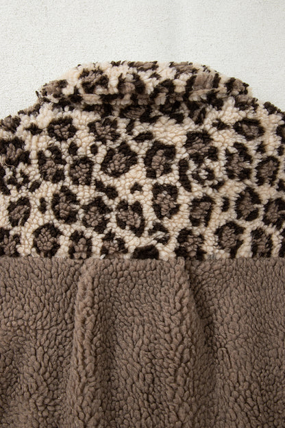 Leopard Sherpa Patchwork Flap Pocket Buttoned Jacket