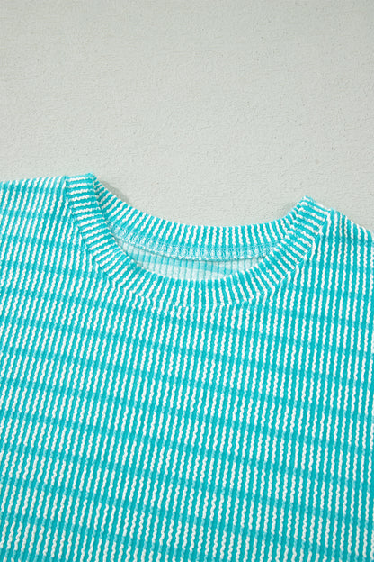 Stripe Corded Knit Tee & Drawstring Short Set