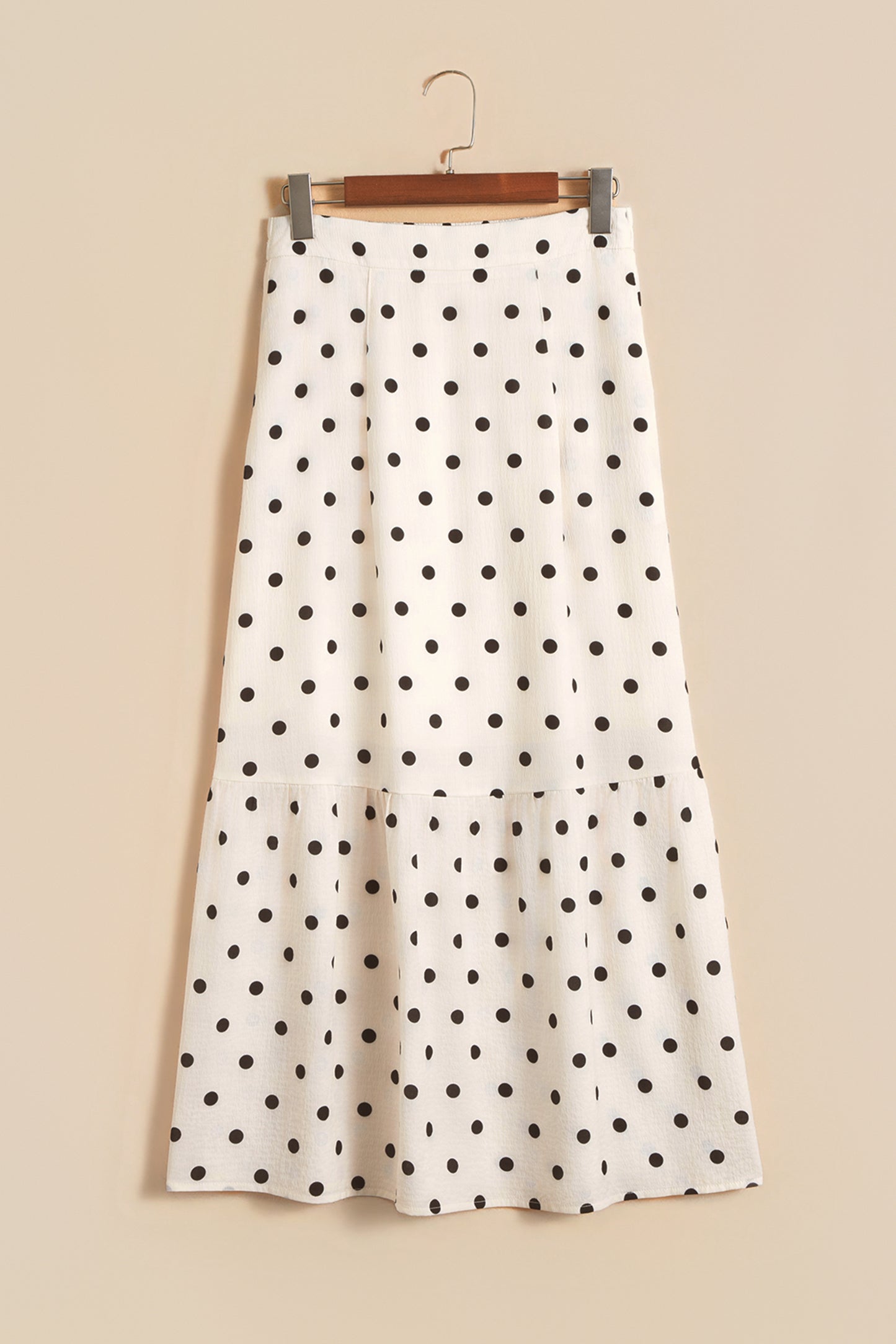 Polka Dot Ruffle Side Slit Maxi Skirt