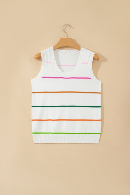 Stripe Round Neck Sleeveless Sweater Tank