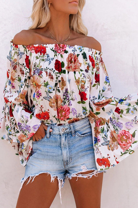 Floral Off Shoulder Bell Sleeve Blouse