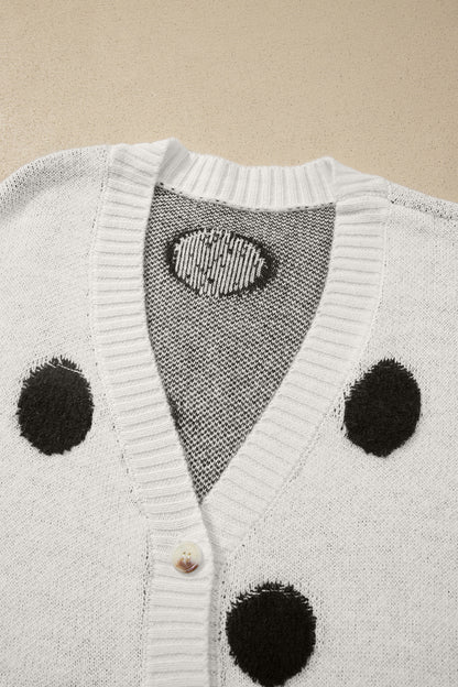 Polka Dot Button Front Oversized V-Neck Cardigan